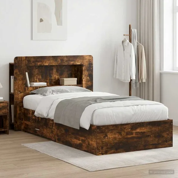 Cadre de lit avec rangement Chêne fumé 80 x 200 cm