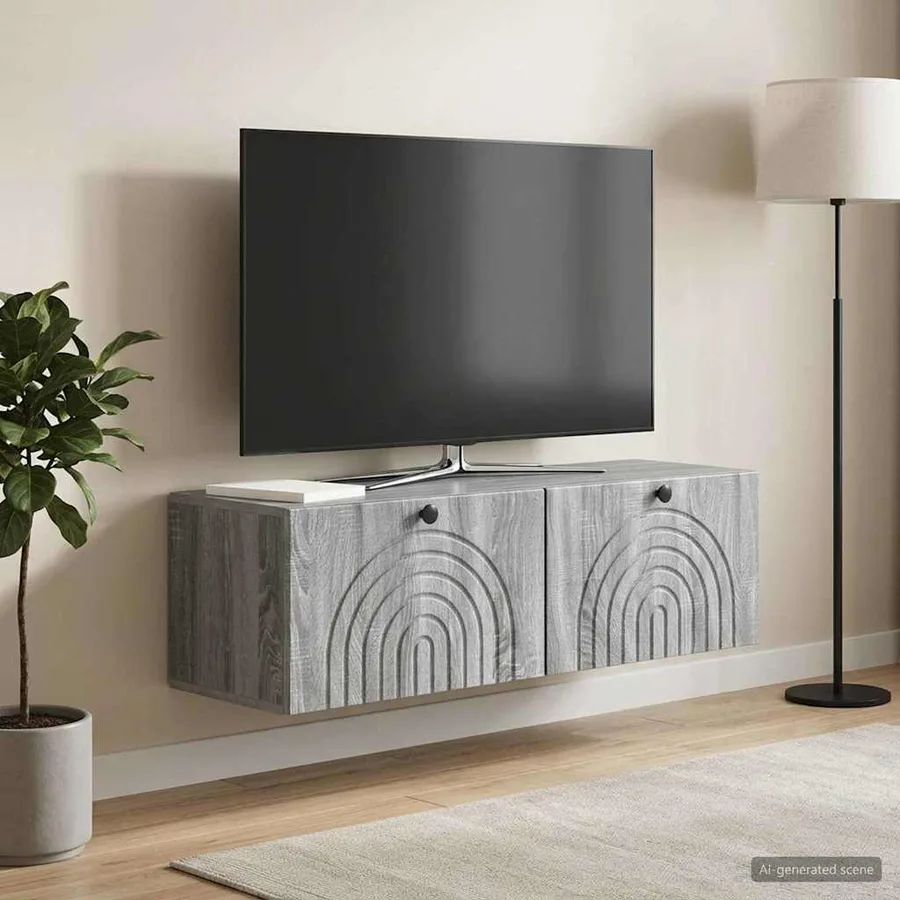 Meuble TV mural Sonoma gris 98 x 31 x 30 cm Bois d'ingénierie - 4