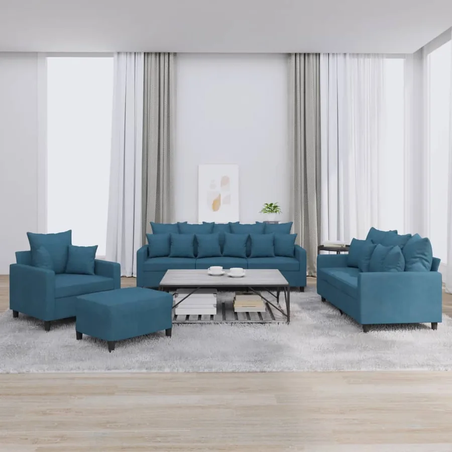 Ensemble de canapés 4 pcs avec coussins Bleu Velours