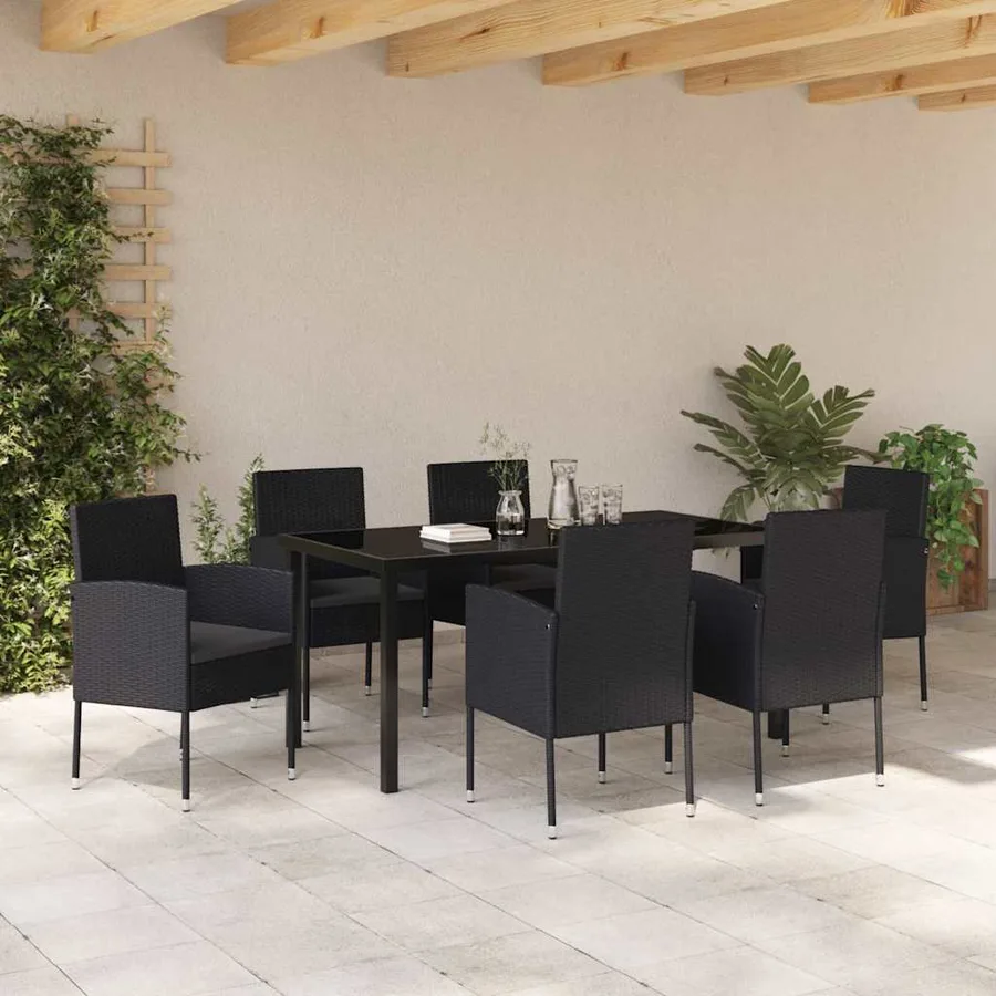 Ensemble de salle à manger pour jardin 7 pcs Noir polyrotin - 4