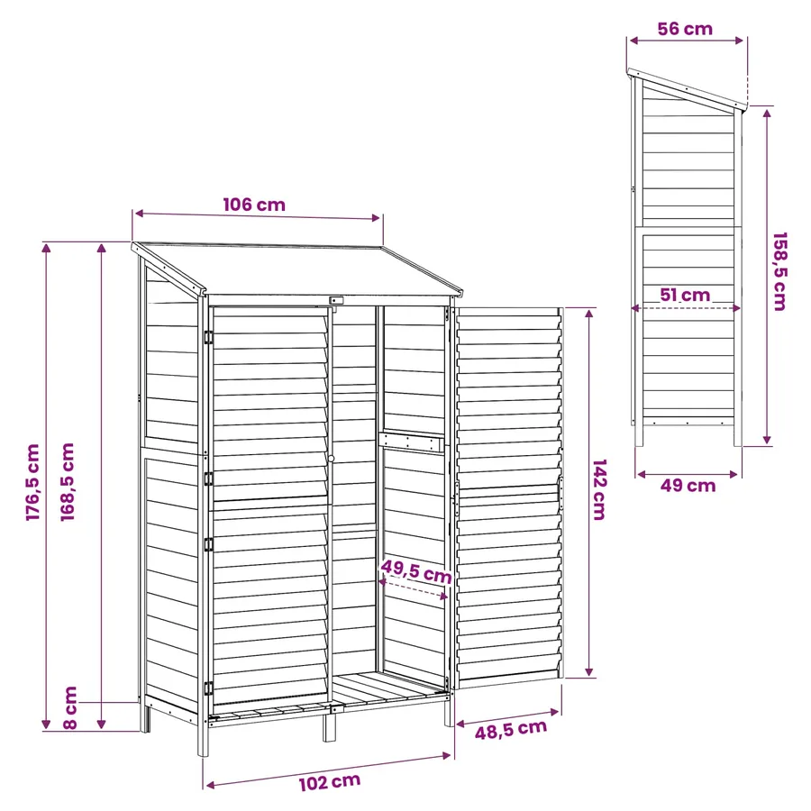 Abri de jardin Marron 106 x 56 x 176,5 cm Bois de Sapin Massif - 11