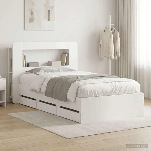 Cadre de lit avec rangement Blanc 75 x 190 cm Bois d'ingénierie