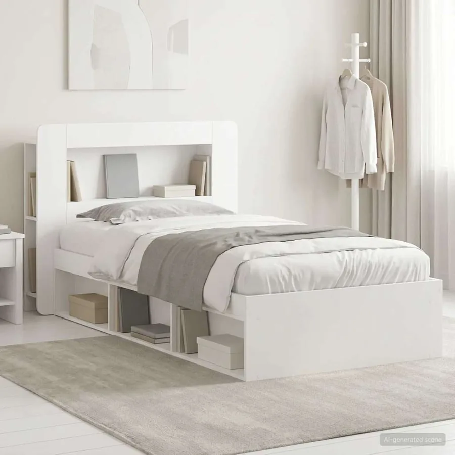 Cadre de lit avec rangement Blanc 75 x 190 cm Bois d'ingénierie