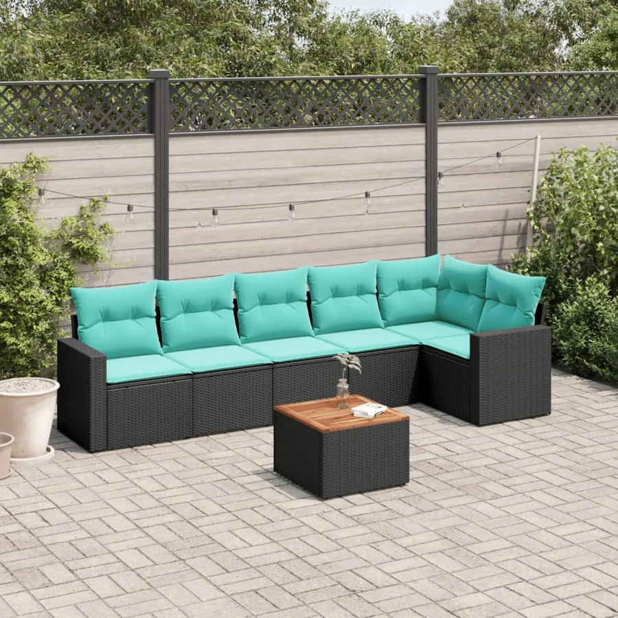 Salon de jardin 7 pcs avec coussins noir résine tressée 62 x 62 x 69 cm - 57,8 kg