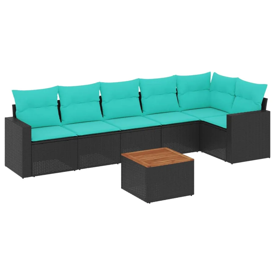 Salon de jardin 7 pcs avec coussins noir résine tressée 62 x 62 x 69 cm - 57,8 kg - 2