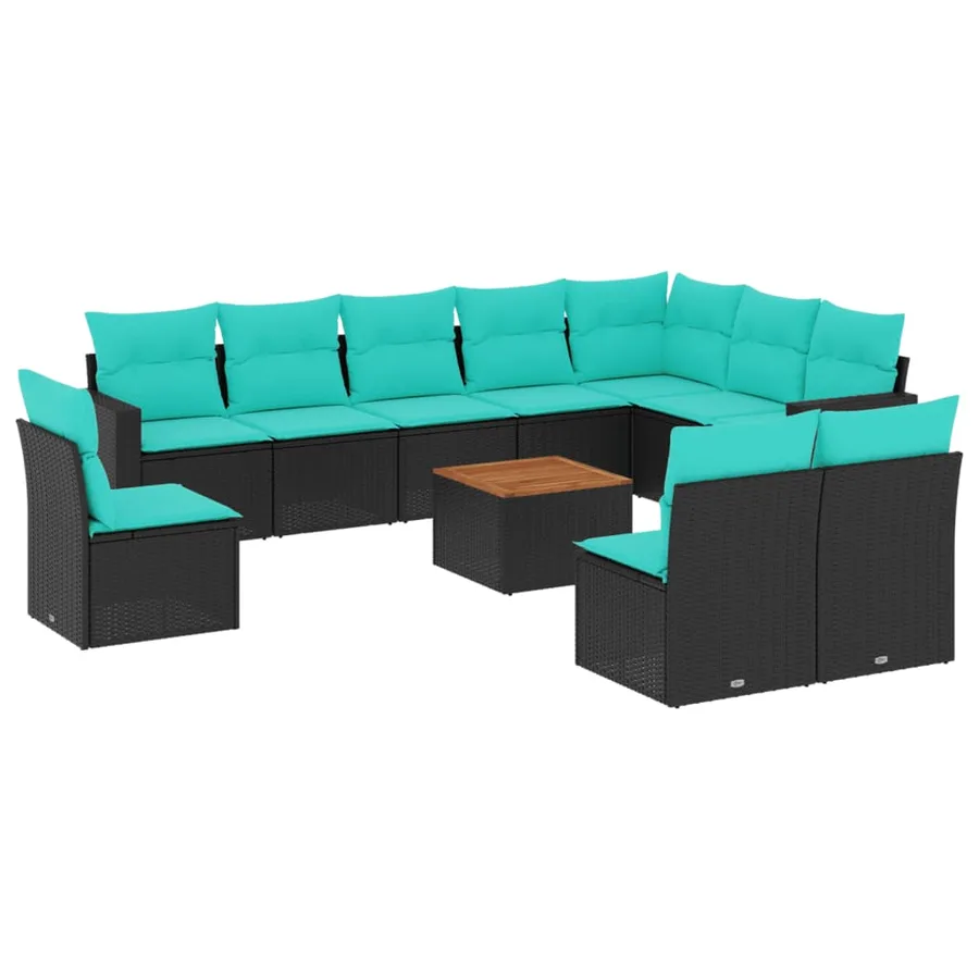 Salon de jardin 11 pcs avec coussins noir résine tressée - 2