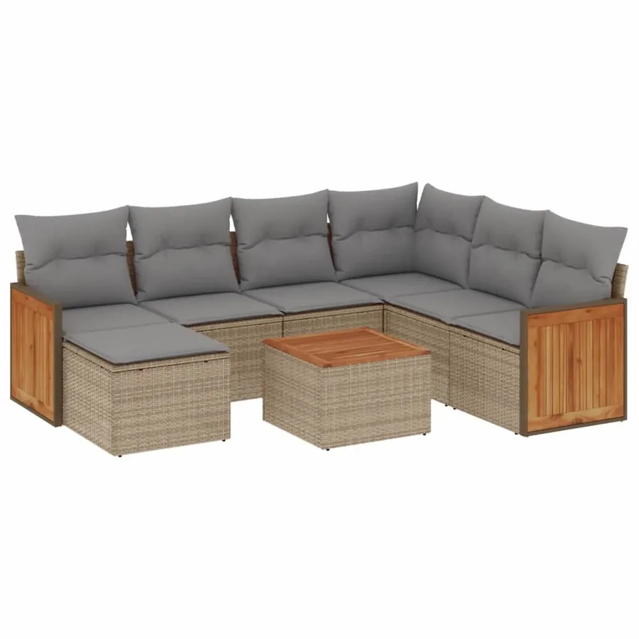 Salon de jardin avec coussins 8 pcs beige résine tressée - 2