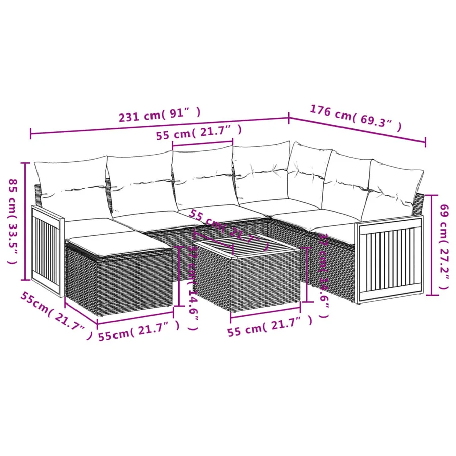 Salon de jardin avec coussins 8 pcs beige résine tressée - 9