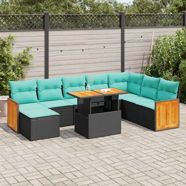 Ensemble de canapés de jardin 11 pcs et coussins rotin acacia