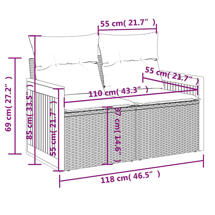 Ensemble de canapés de jardin 11 pcs et coussins rotin acacia - 18