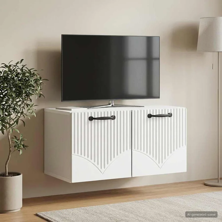 Meuble TV mural Blanc 59,5 x 31 x 30 cm Bois d'ingénierie - 4