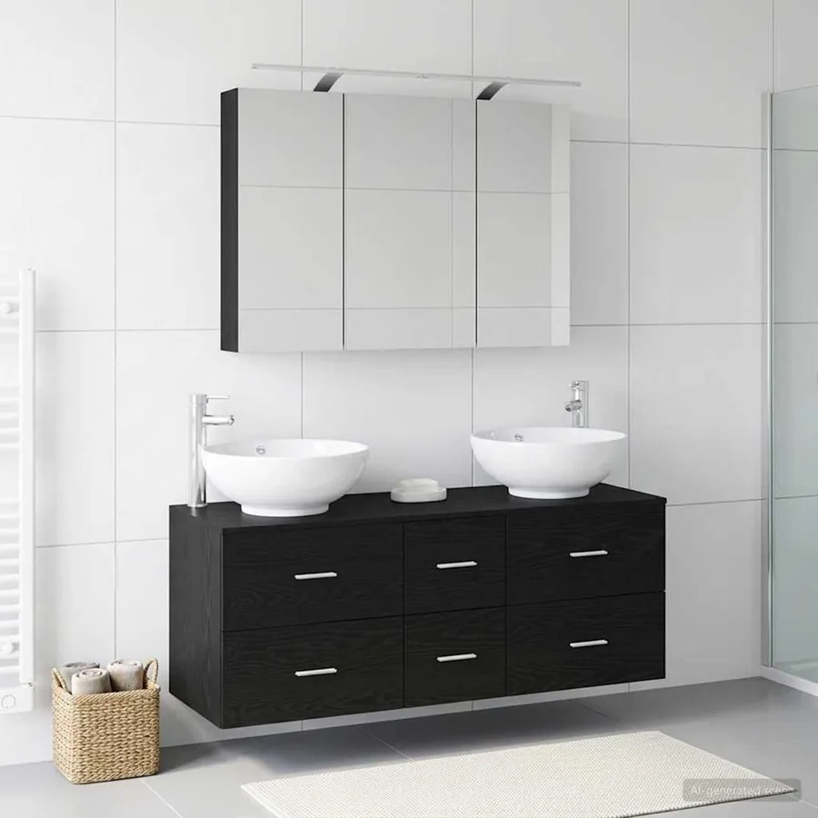 Ensemble de mobilier de salle de bain 4 pcs Chêne noir