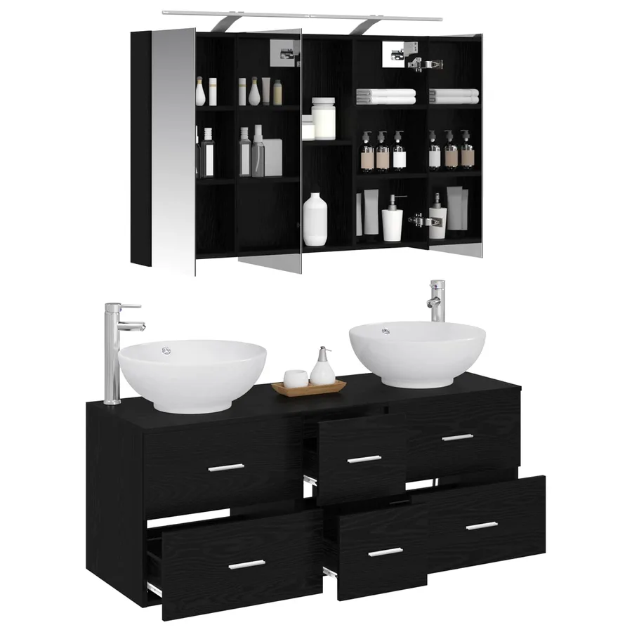 Ensemble de mobilier de salle de bain 4 pcs Chêne noir - 3