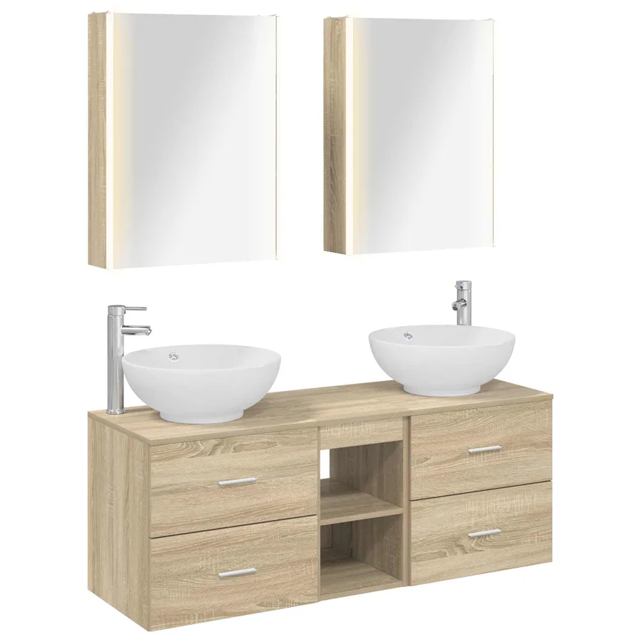 Ensemble de mobilier de salle de bain 5 pcs Chêne Sonoma - 2
