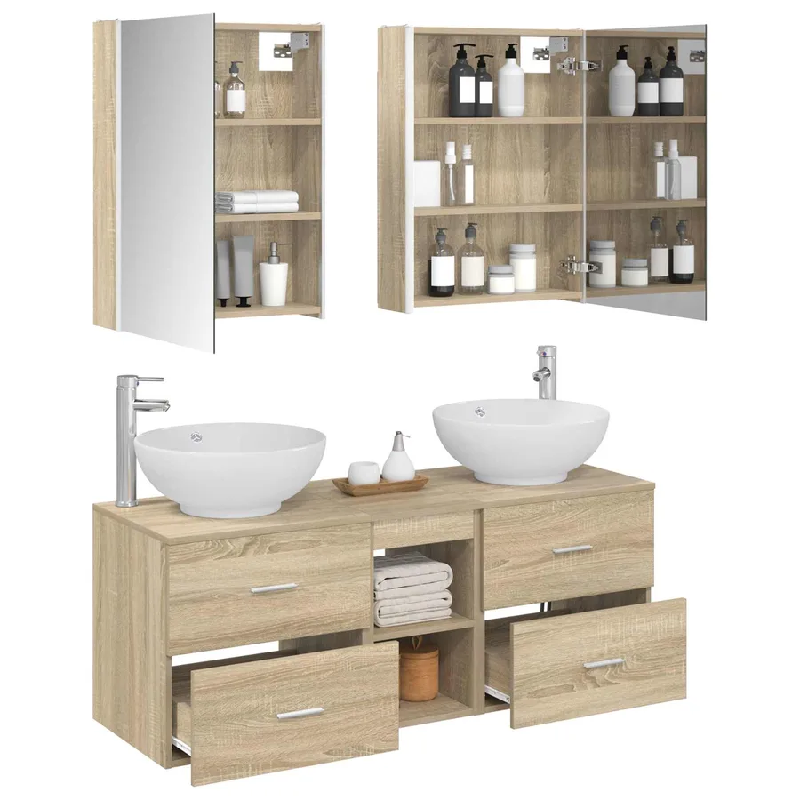 Ensemble de mobilier de salle de bain 5 pcs Chêne Sonoma - 3