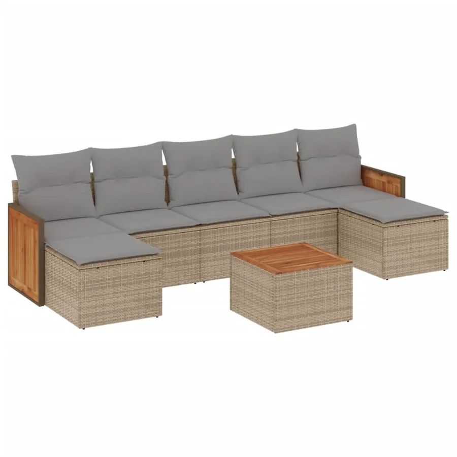 Salon de jardin avec coussins 8 pcs beige résine tressée - 2