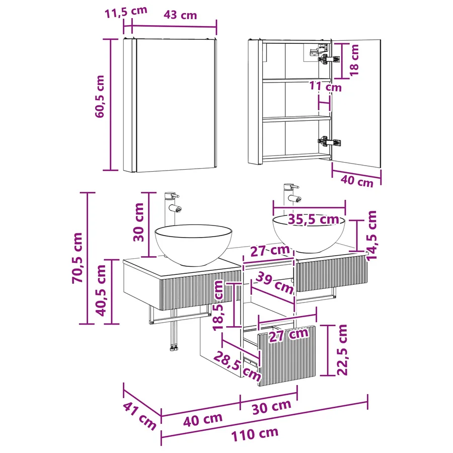 Ensemble d'armoire de salle de bain 5 pcs Blanc - 14