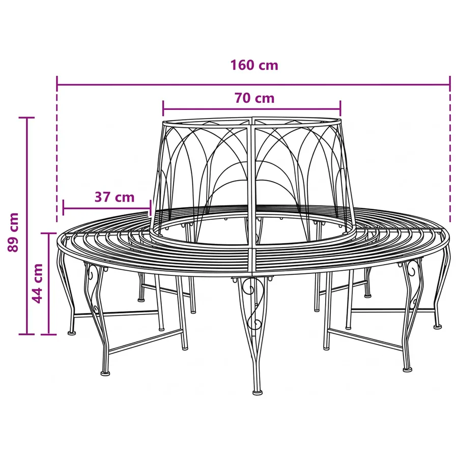 Banc d'Arbre 8-Nombre de places Ø 160 x 89 cm Acier Noir Rond - 5