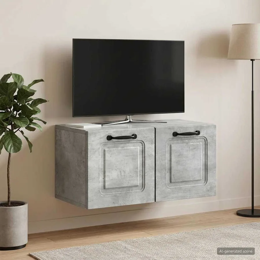 Meuble TV mural Gris béton 59,5 x 31 x 30 cm Bois d'ingénierie - 4