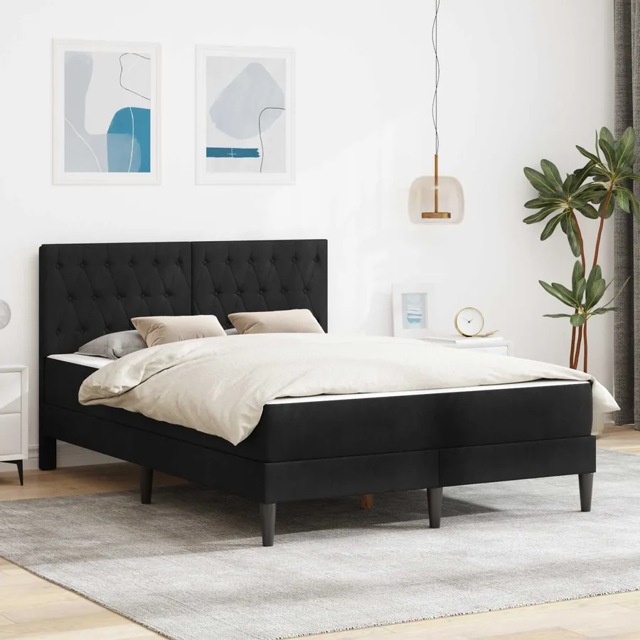 Cadre de lit avec matelas Noir 140 x 200 cm Velours