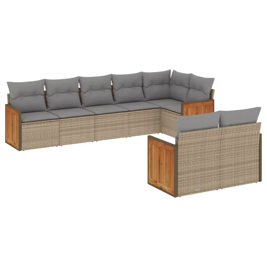 Salon de jardin avec coussins 8 pcs beige résine tressée - 2