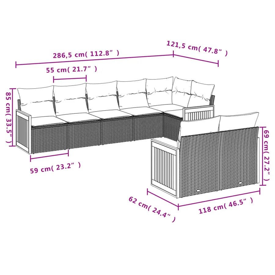 Salon de jardin avec coussins 8 pcs beige résine tressée - 7