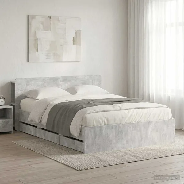 Cadre de lit avec rangement Gris béton 150 x 200 cm