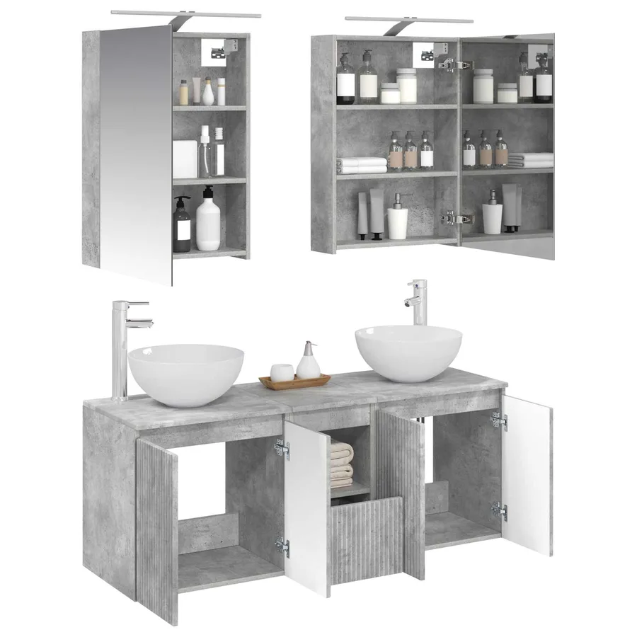 Ensemble d'armoire de salle de bain 5 pcs Gris béton - 3