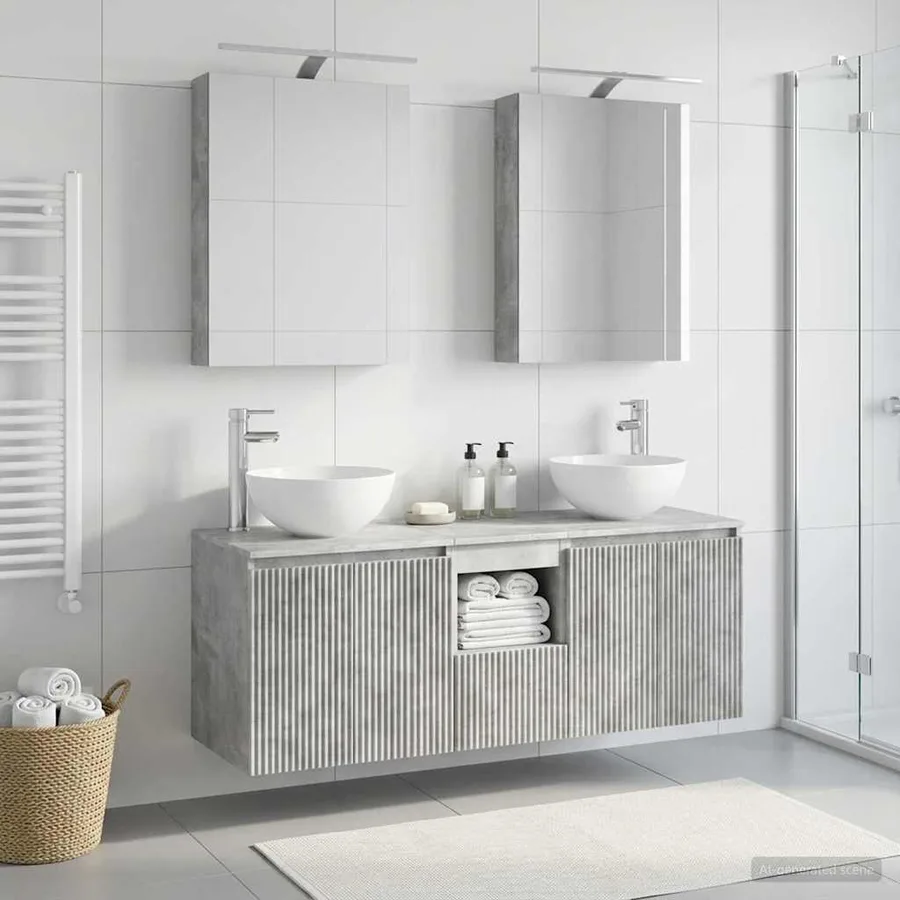 Ensemble d'armoire de salle de bain 5 pcs Gris béton - 4