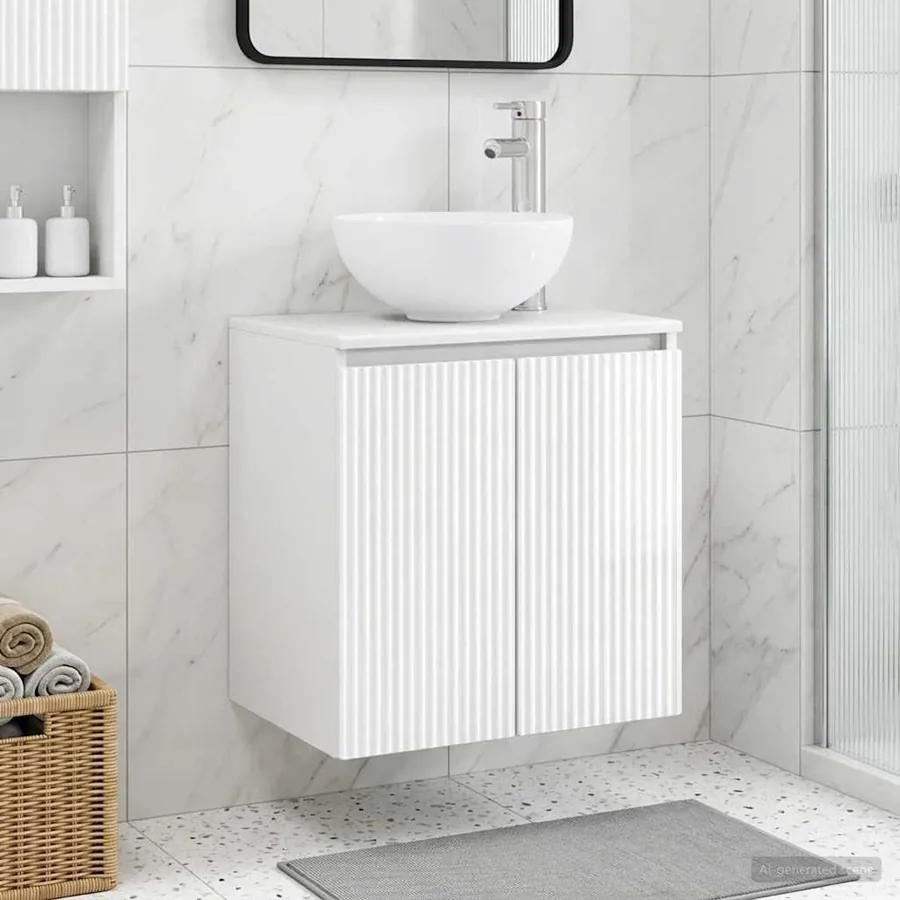Vanité de lavabo mural Blanc brillant 49,5 x 41 x 64,5 cm