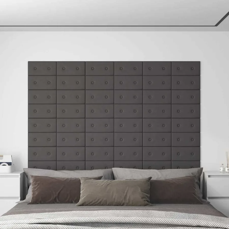 Tête de lit murale 12 pcs Gris 30 x 15 cm Simili cuir
