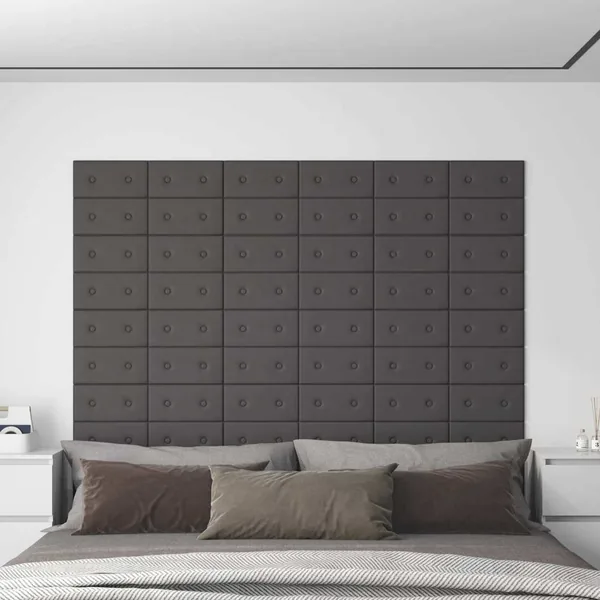 Tête de lit murale 12 pcs Gris 30 x 15 cm Simili cuir