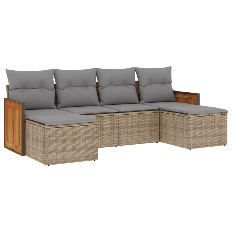 Salon de jardin avec coussins 6 pcs beige résine tressée - 2