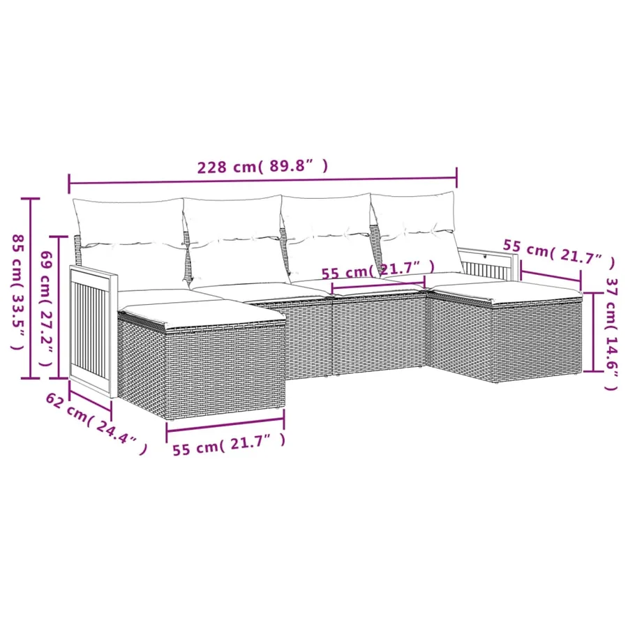Salon de jardin avec coussins 6 pcs beige résine tressée - 7