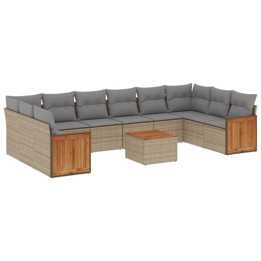 Salon de jardin 11 pcs avec coussins beige résine tressée - 2