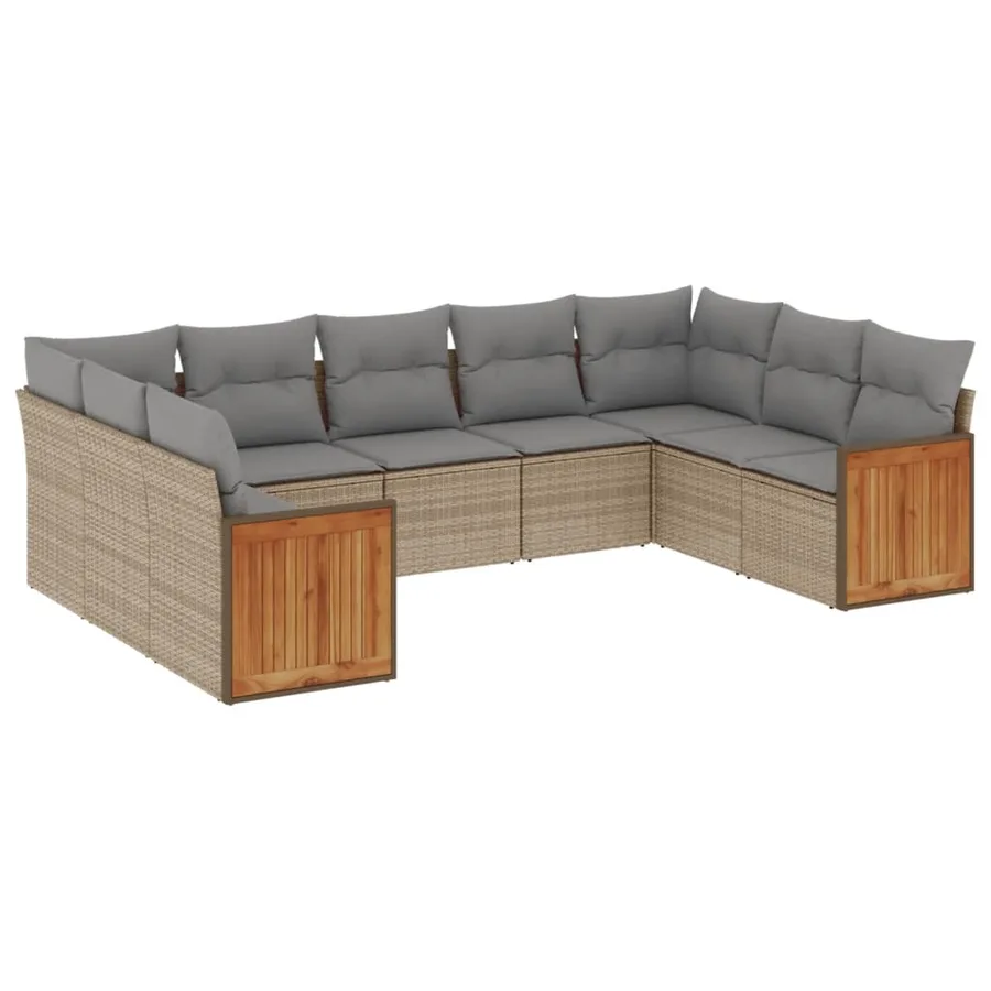 Salon de jardin avec coussins 9 pcs beige résine tressée - 2