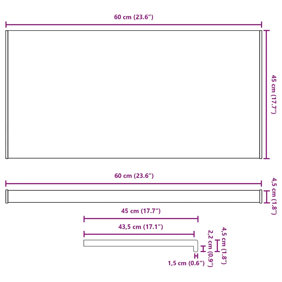 Appui de fenêtre Anthracite avec grain de bois 60 x 45 x 4,5 cm - 13