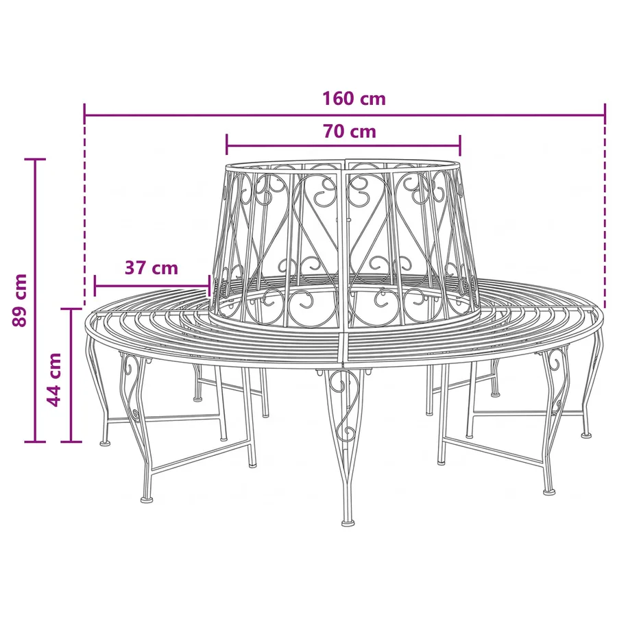 Banc d'Arbre 8-Nombre de places Ø 160 x 89 cm Acier - 6