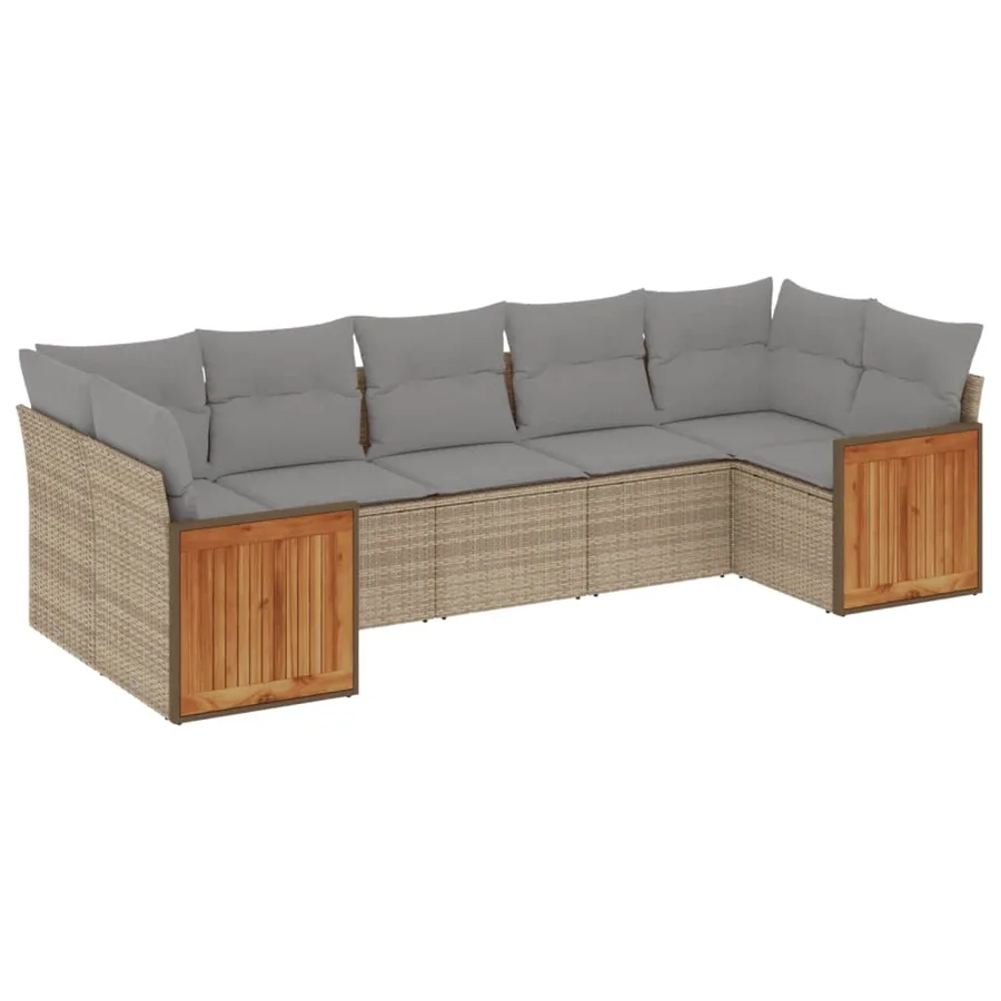 Salon de jardin avec coussins 7 pcs beige résine tressée - 2