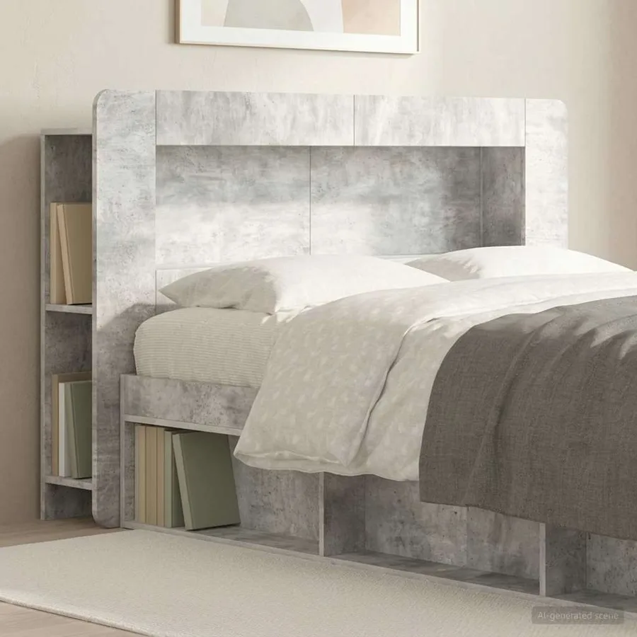 Cabinet de Tête de Lit Gris béton Bois d’ingénierie - 4