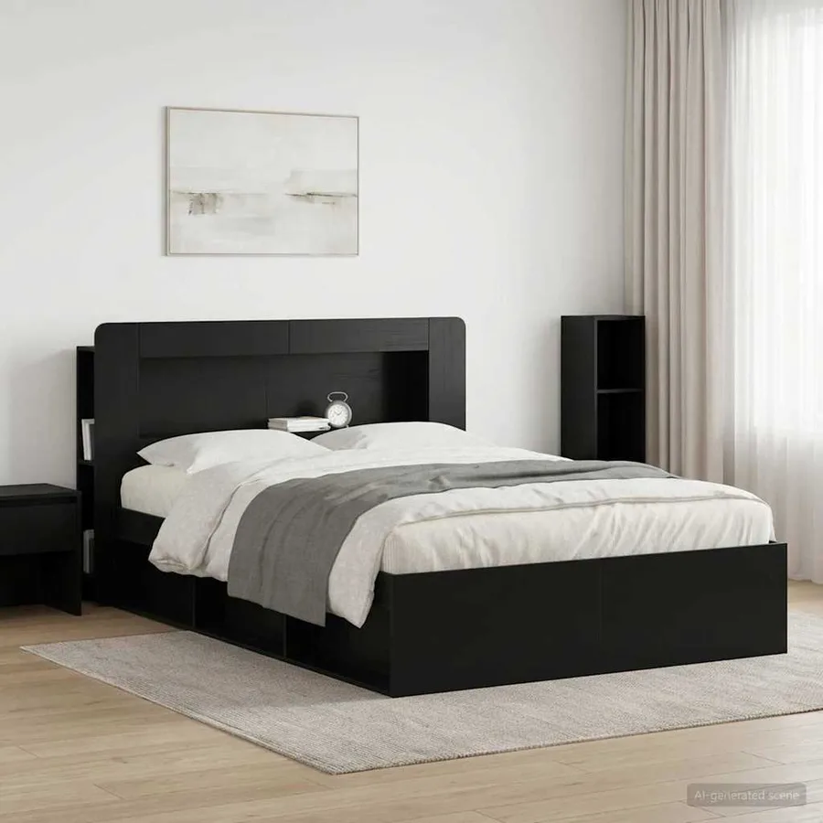 Cabinet de Tête de Lit avec stockage Noir Bois d’ingénierie - 4
