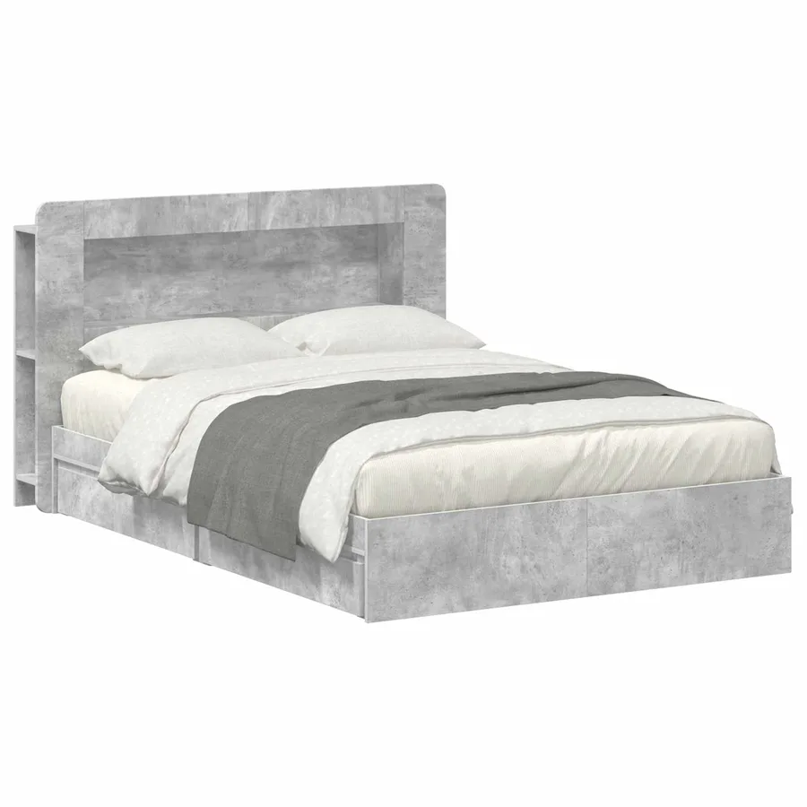 Cadre de lit avec rangement avec tiroir Gris béton 135 x 190 cm - 2