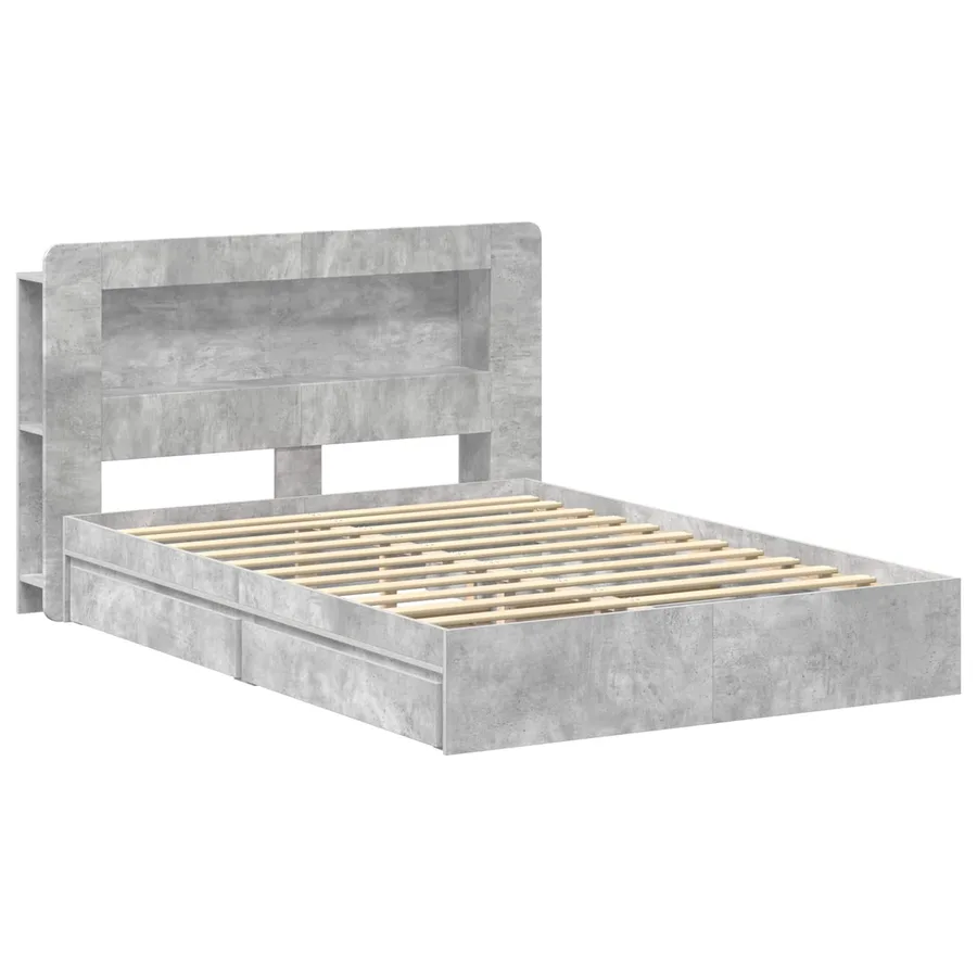 Cadre de lit avec rangement avec tiroir Gris béton 135 x 190 cm - 3