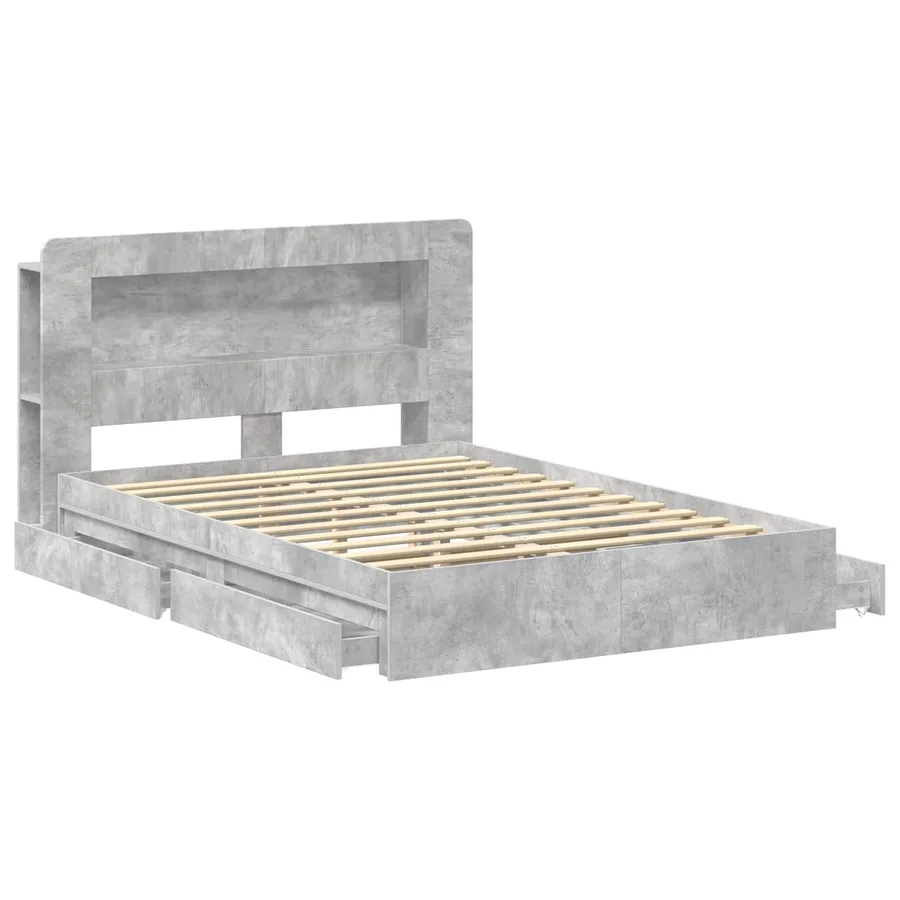 Cadre de lit avec rangement avec tiroir Gris béton 135 x 190 cm - 4