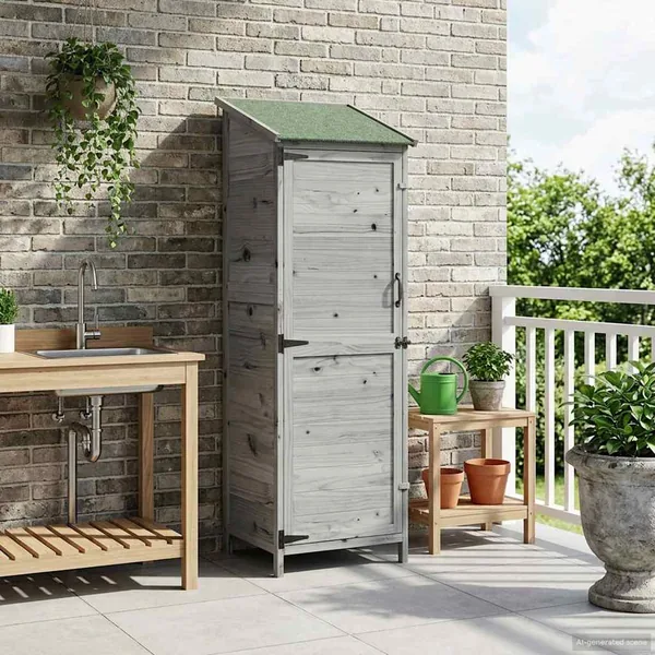 Abri de jardin Gris 59,5 x 56 x 176,5 cm Bois de Sapin Massif