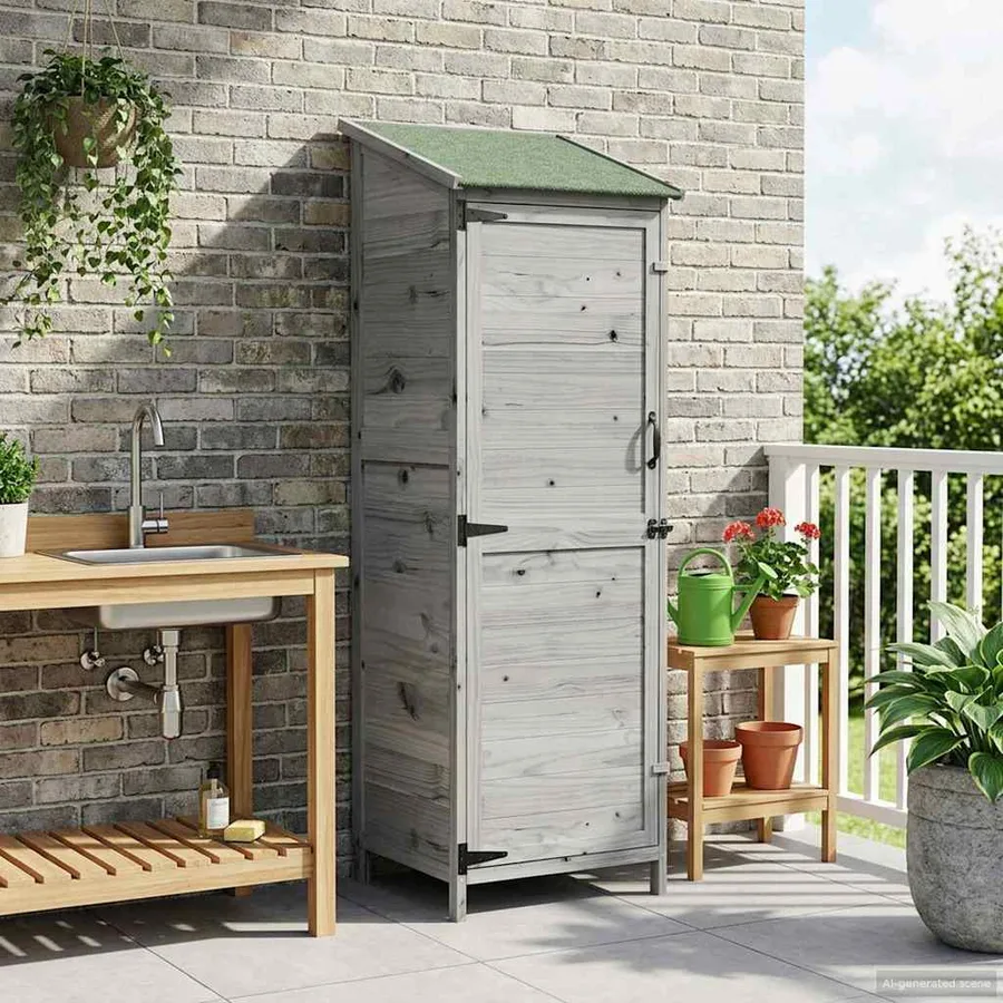 Abri de jardin Gris 59,5 x 56 x 176,5 cm Bois de Sapin Massif - 3