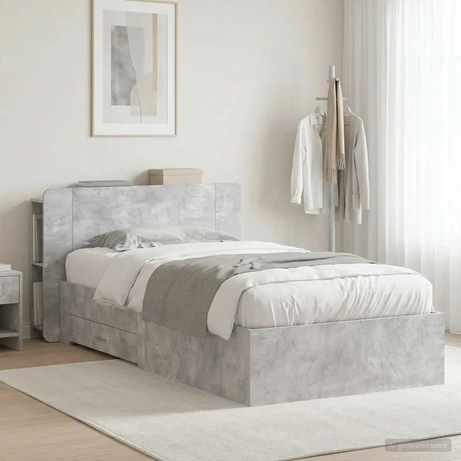 Cadre de lit avec rangement Gris béton 80 x 200 cm