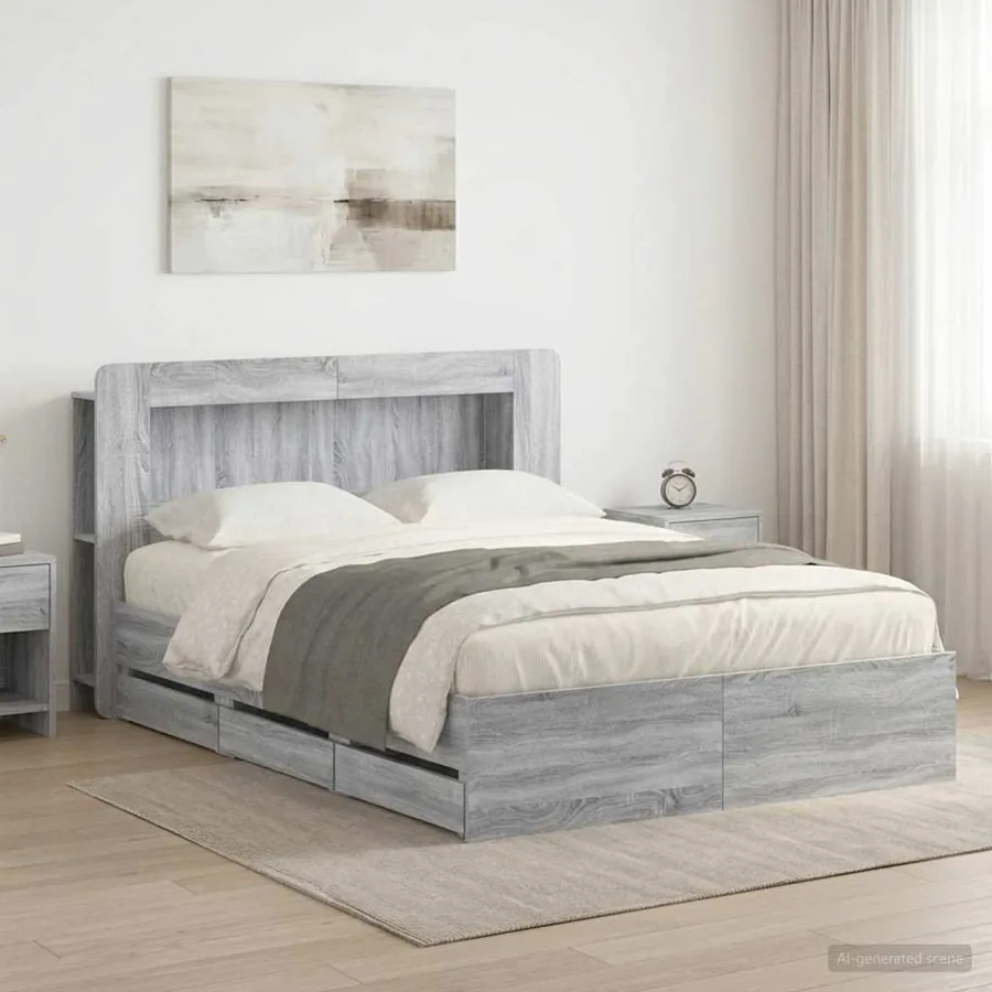 Cadre de lit avec rangement Sonoma gris 135 x 190 cm