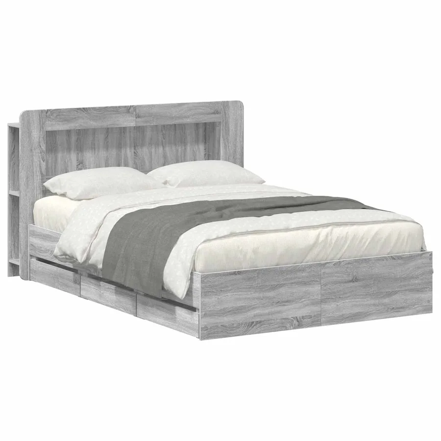 Cadre de lit avec rangement Sonoma gris 135 x 190 cm - 2