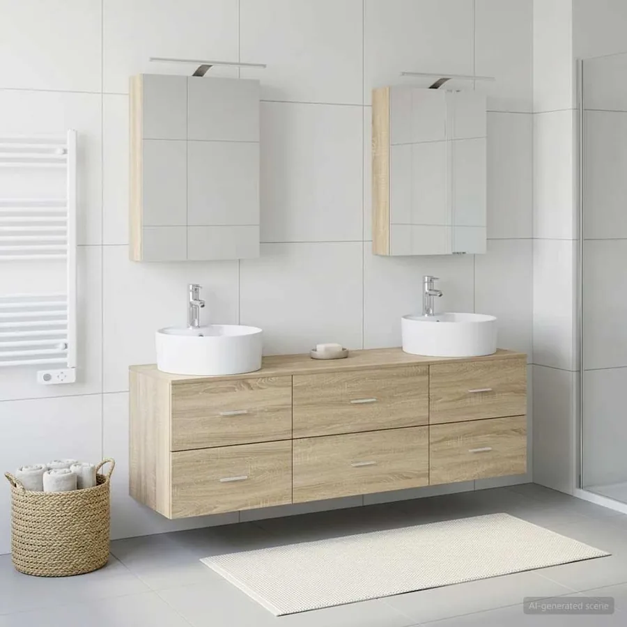 Ensemble de mobilier de salle de bain 5 pcs Chêne Sonoma